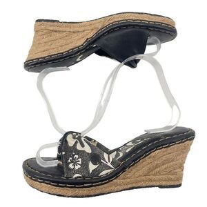 Born Womens Espadrille Wedge Sandals Platform Espadrille Leather Black White 7